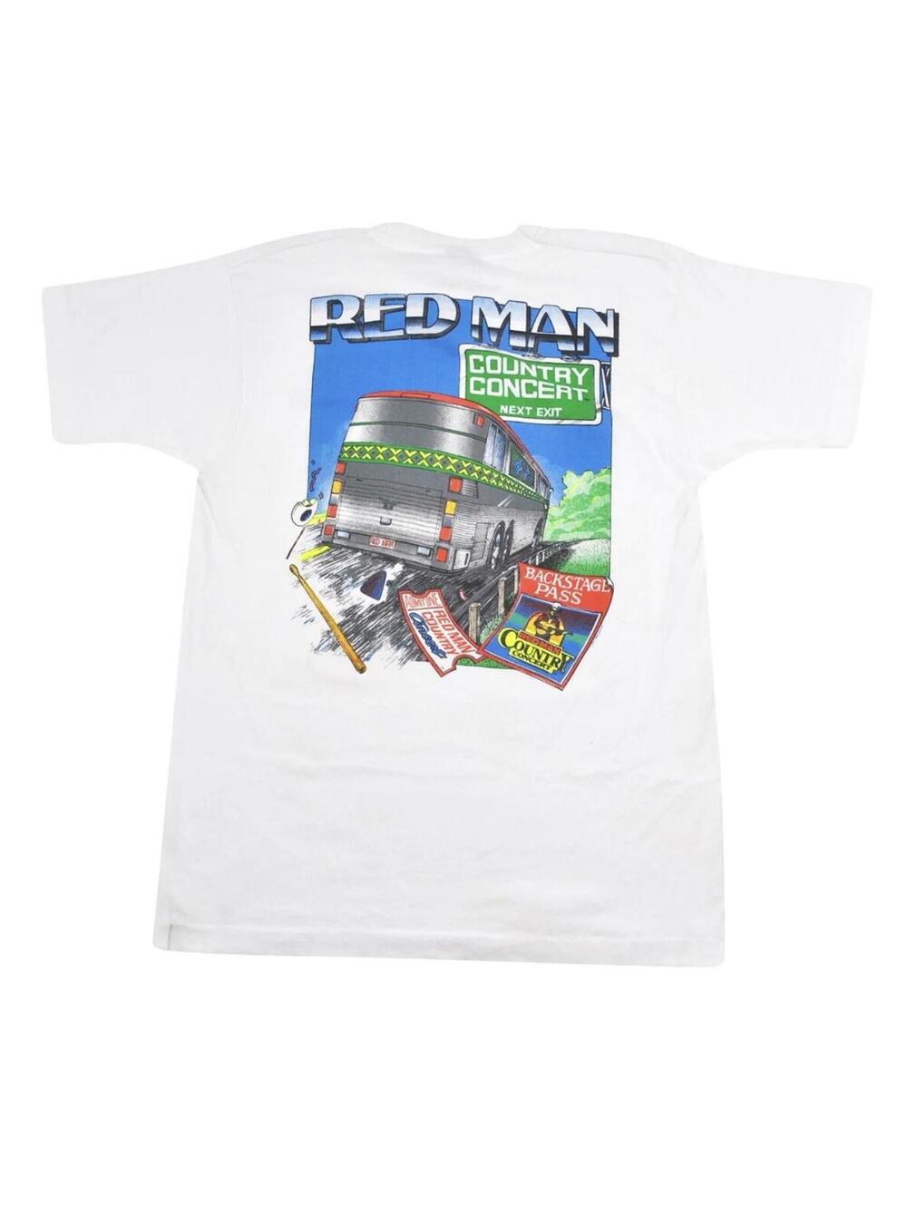 Vintage Red Man Tobacco Country Concert 90s White Band Music Shirt Size Large